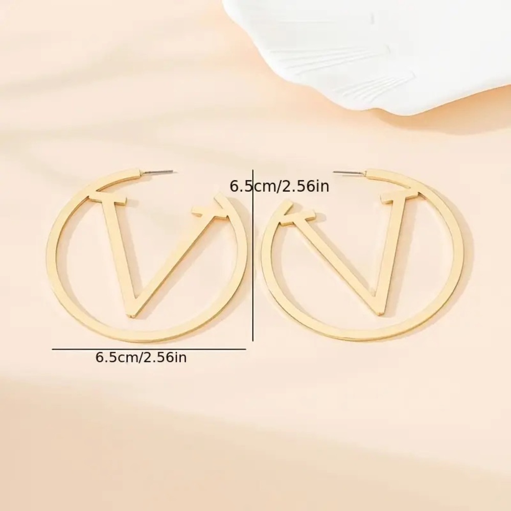 Fashion Designer 18K Gold Plated V Hoop Earrings - Picture 6 of 11